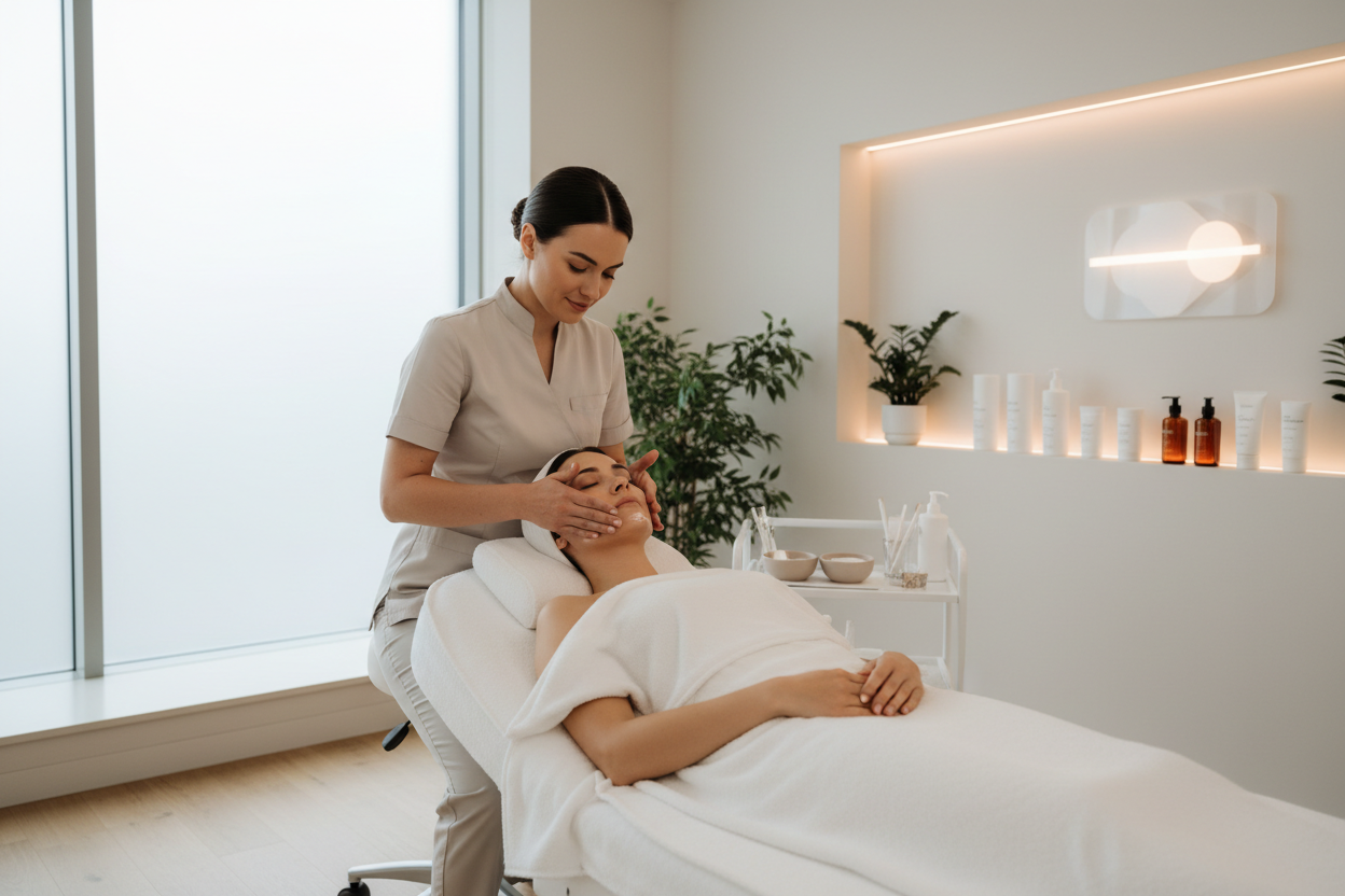 Clean, professional medical spa treatment room with neutral tones at Fusion Medispa in Odessa